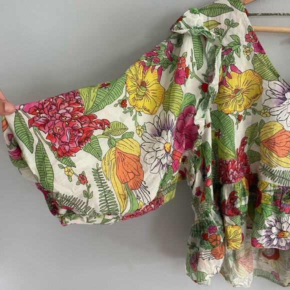 Love The Label Mitzie Floral Blouse Ruffle Balloon Sleeve V-Neck Women’s Sz L - Picture 2 of 6